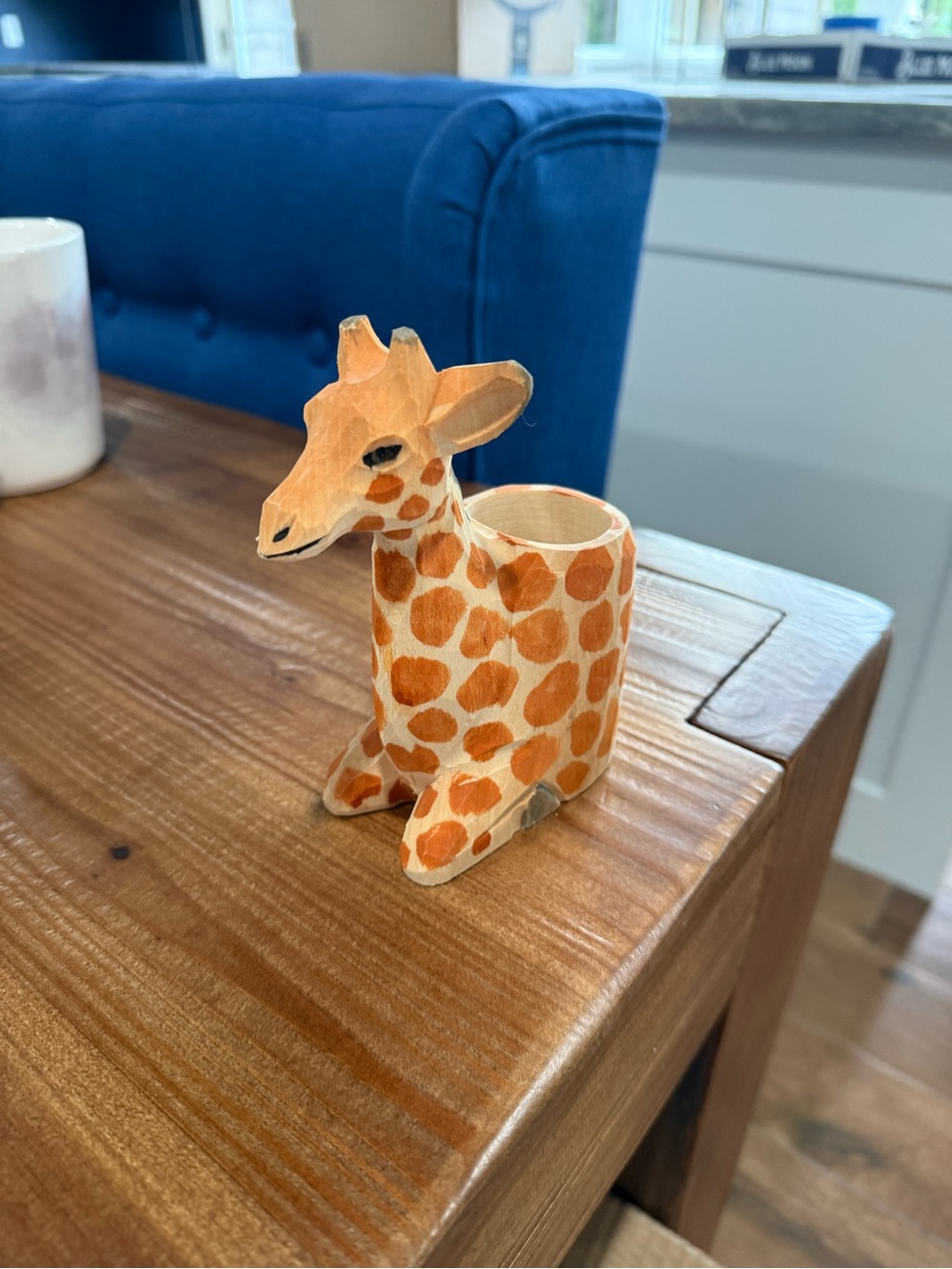 Giraffe Wooden Small Planter Holder - Orange and Cream